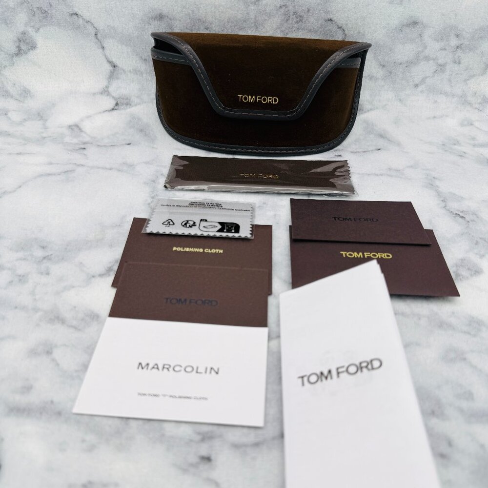 Tom Ford Sunglasses Case Set,Large Brown Velvet,Leather Trim, Clean-Polish cloth